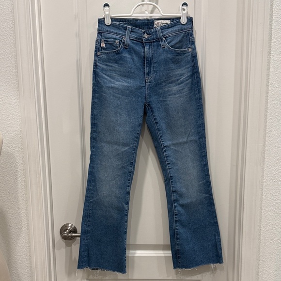 Ag Adriano Goldschmied Denim - Ag Adriano Goldschmied Medium Blue Bootcut Jeans with Frayed Hem